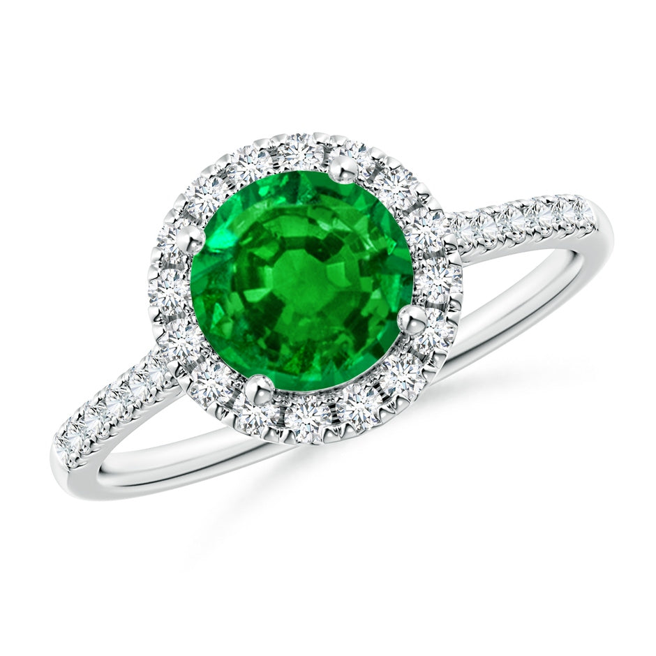 Lab-Grown Round Emerald Halo Ring with Diamond Accents