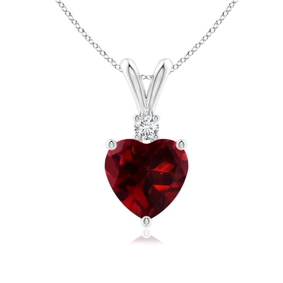 Heart-Shaped Garnet V-Bale Pendant with Diamond