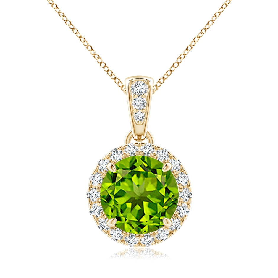 Claw-Set Round Peridot Pendant with Diamond Halo