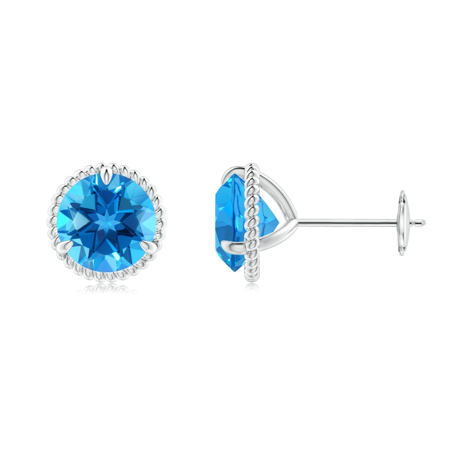 Rope Framed Claw-Set Swiss Blue Topaz Martini Stud Earrings