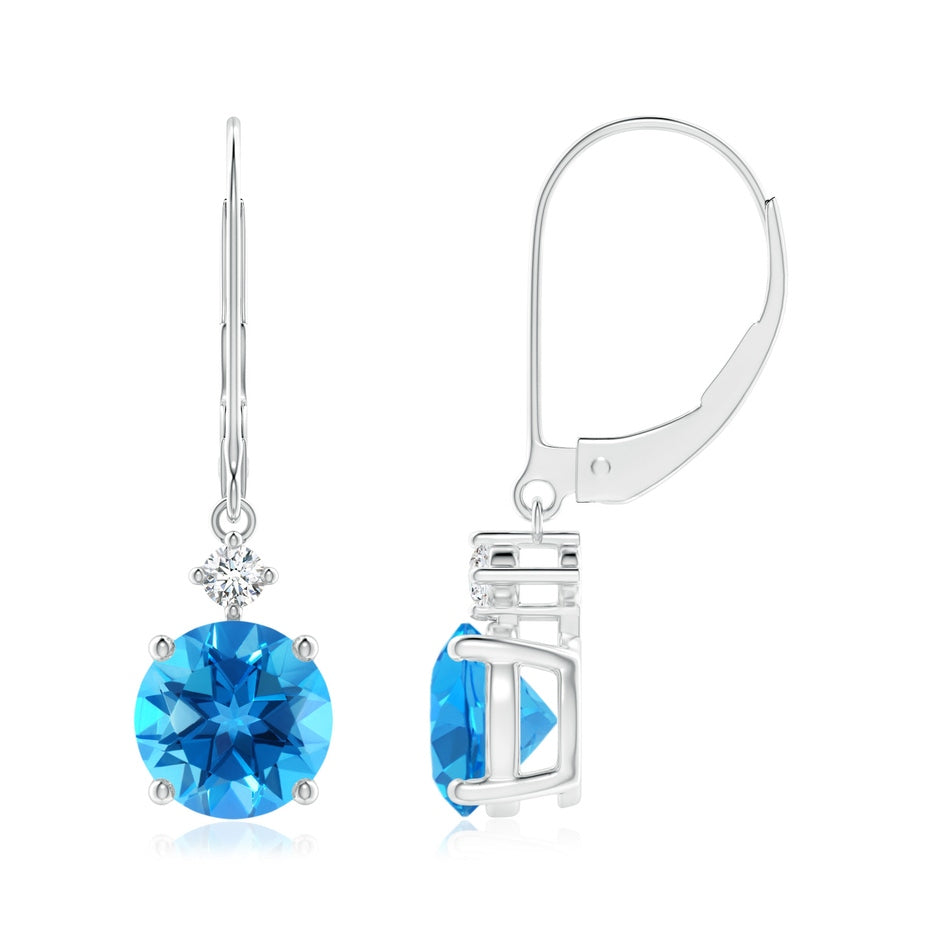 Prong-Set Round Swiss Blue Topaz Leverback Dangle Earrings with Diamond