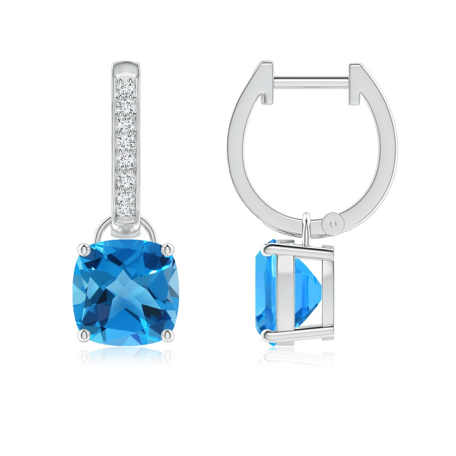 Cushion Swiss Blue Topaz Drop Earrings with Diamond Accents
