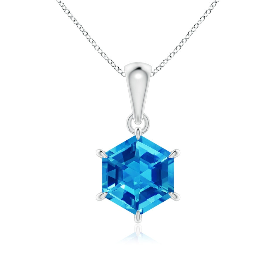 Hexagonal Step-Cut Swiss Blue Topaz Solitaire Pendant