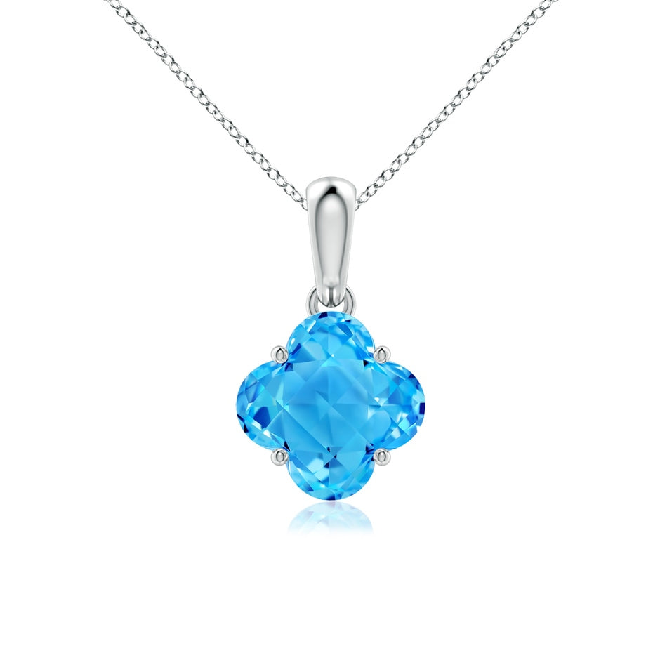 Clover-Shaped Swiss Blue Topaz Solitaire Pendant