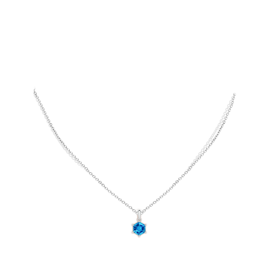 Hexagonal Step-Cut Swiss Blue Topaz Solitaire Pendant
