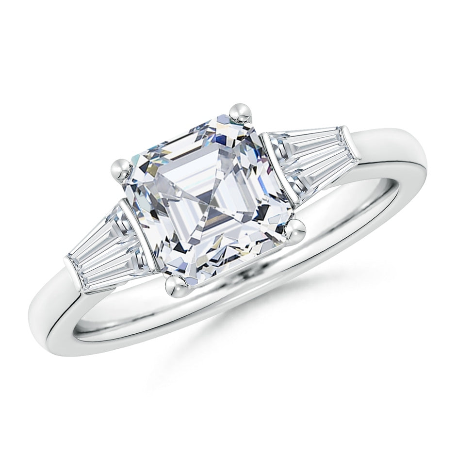Lab-Grown Asscher-Cut and Twin Tapered Baguette Diamond Side Stone Engagement Ring