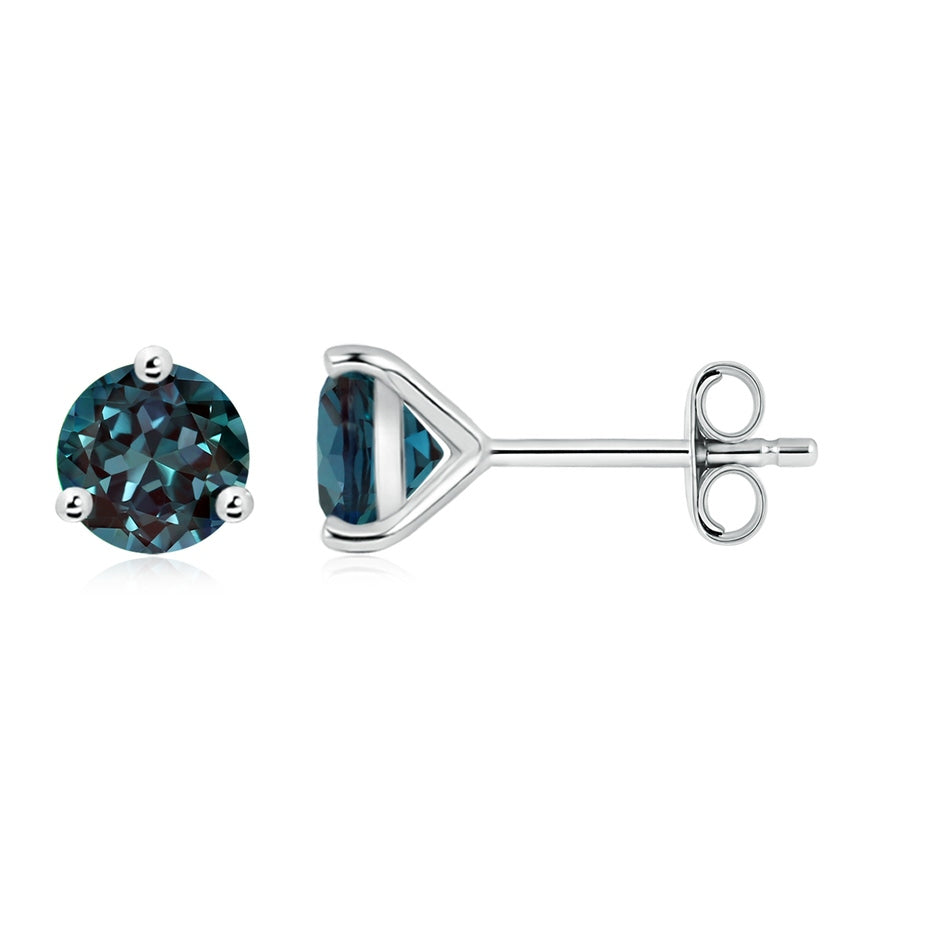 Martini-Set Round Lab-Grown Alexandrite Stud Earrings