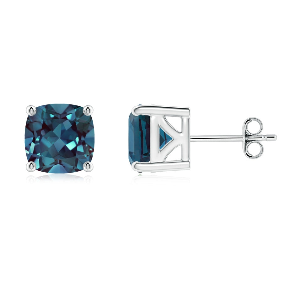 Cushion Lab-Grown Alexandrite Solitaire Stud Earrings