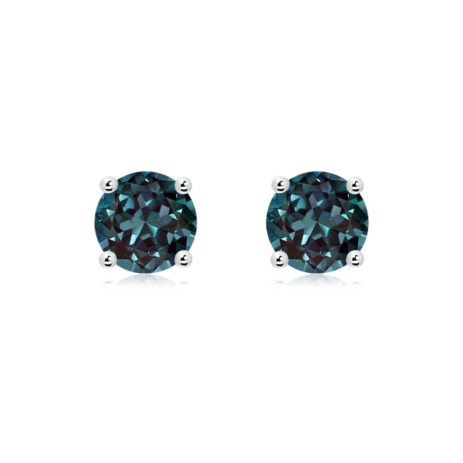 Basket-Set Round Lab-Grown Alexandrite Studs
