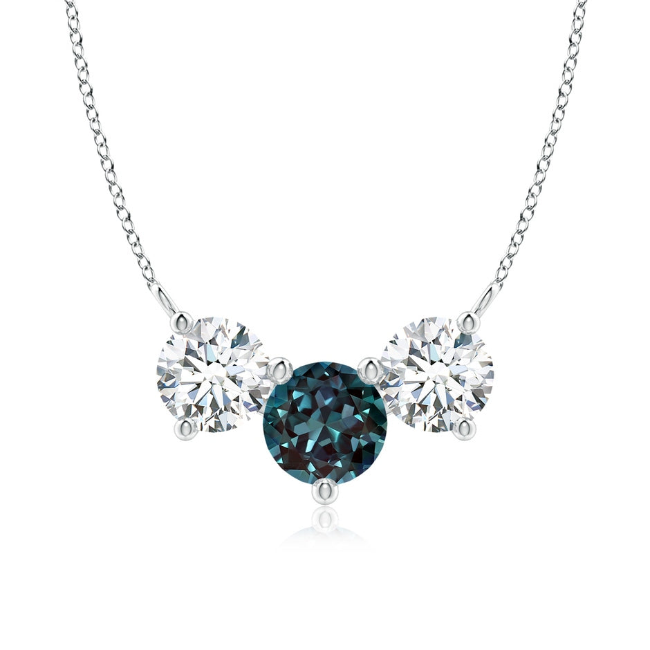 Classic Trio Round Lab-Grown Alexandrite and Diamond Necklace