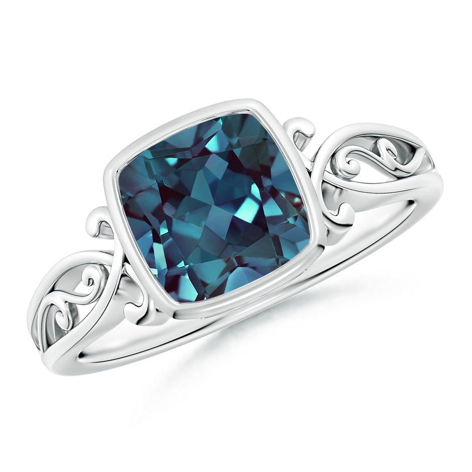 Vintage Style Cushion Lab-Grown Alexandrite Solitaire Ring