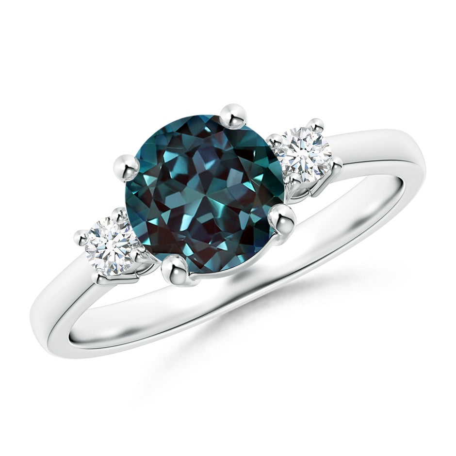 Prong-Set Round 3 Stone Lab-Grown Alexandrite and Diamond Ring