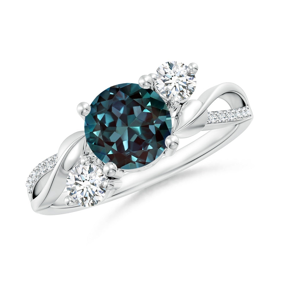 Lab-Grown Alexandrite and Diamond Twisted Vine Ring