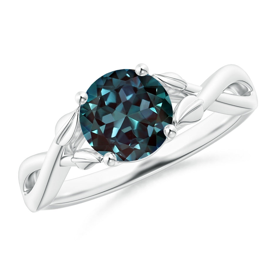 Nature Inspired Lab-Grown Alexandrite Crossover Ring with Leaf Motifs