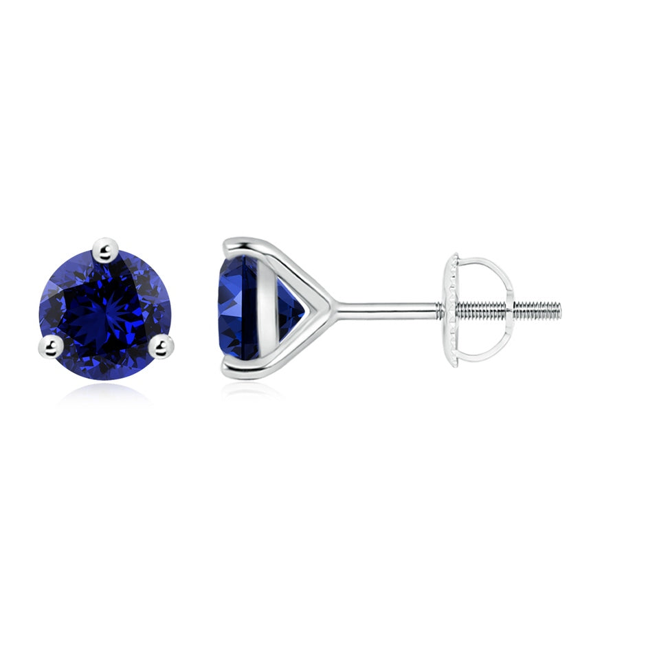 Lab-Grown Martini-Set Round Blue Sapphire Stud Earrings