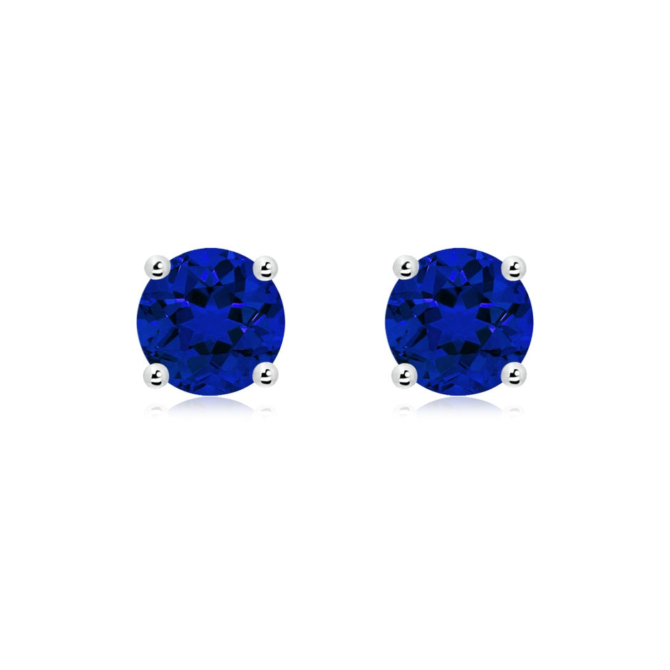 Lab-Grown Round Blue Sapphire Stud Earrings
