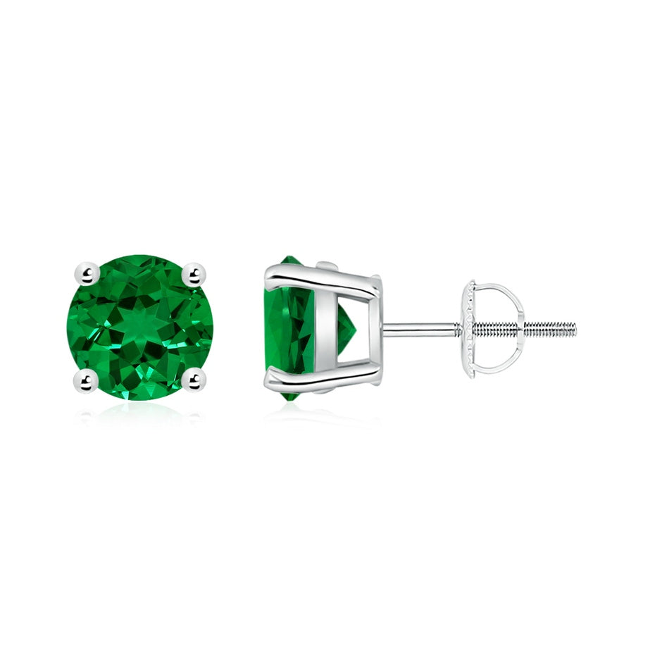 Lab-Grown Basket-Set Round Emerald Studs