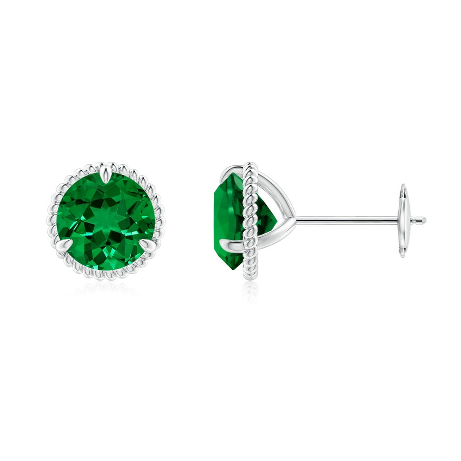 Lab-Grown Rope Framed Claw-Set Emerald Martini Stud Earrings
