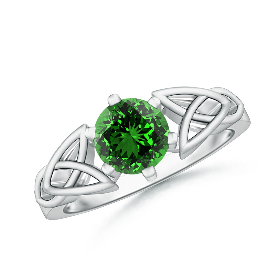 Lab-Grown Solitaire Round Emerald Celtic Knot Ring