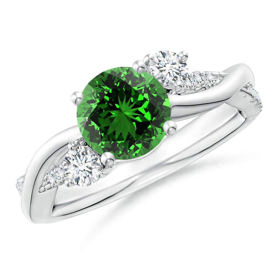 Nature Inspired Lab-Grown Emerald & Diamond Twisted Vine Engagement Ring