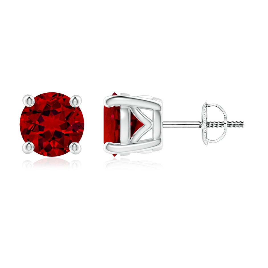 Lab-Grown Vintage Style Round Ruby Solitaire Stud Earrings