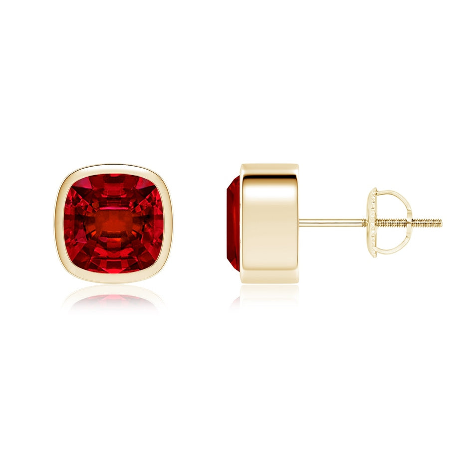 Lab-Grown Classic Cushion Ruby Solitaire Stud Earrings