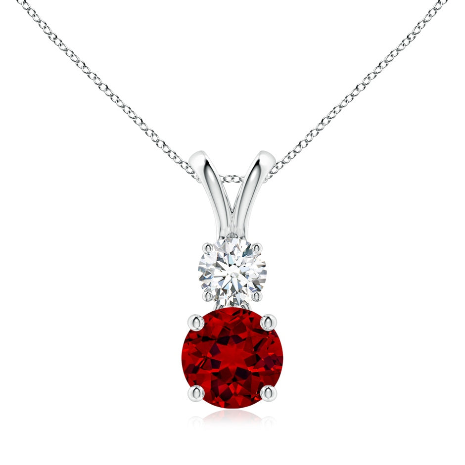 Prong-Set Round Lab-Grown Ruby and Diamond Two Stone Pendant