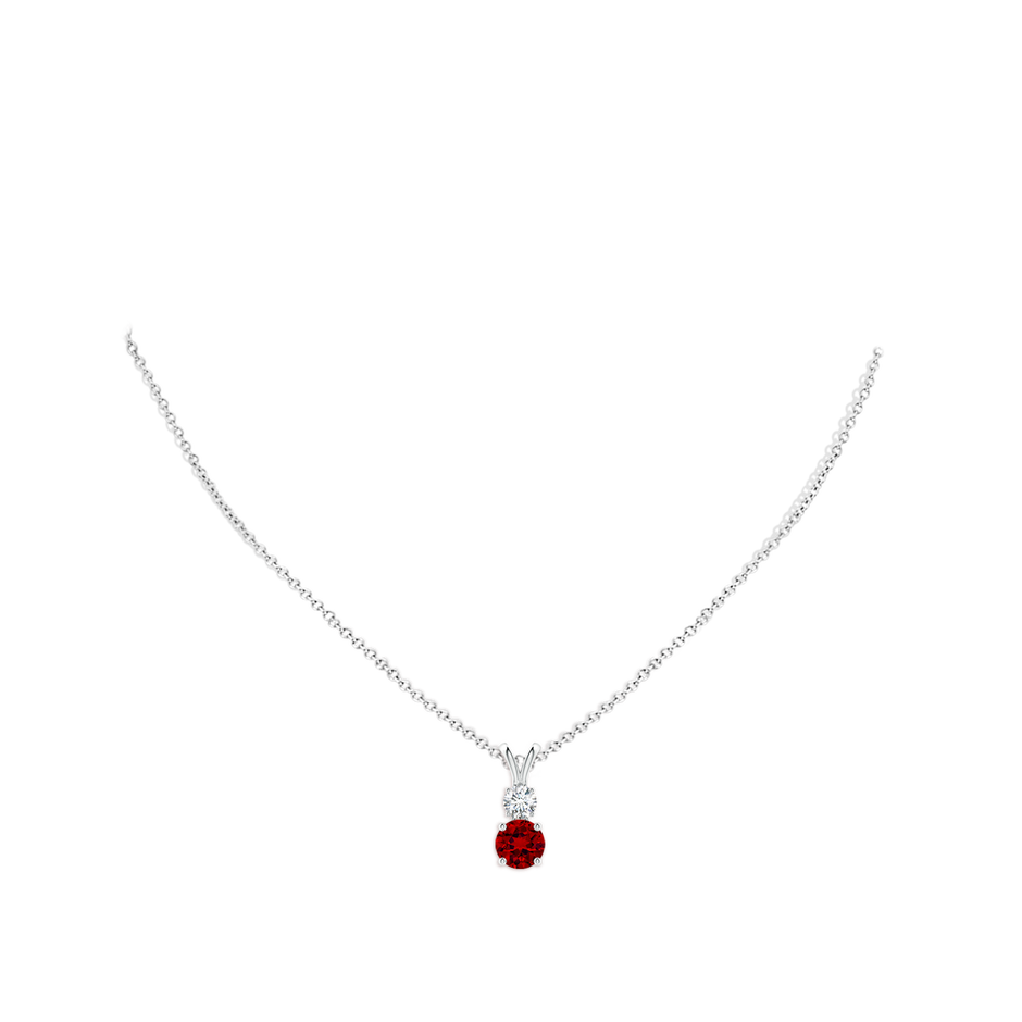 Prong-Set Round Lab-Grown Ruby and Diamond Two Stone Pendant
