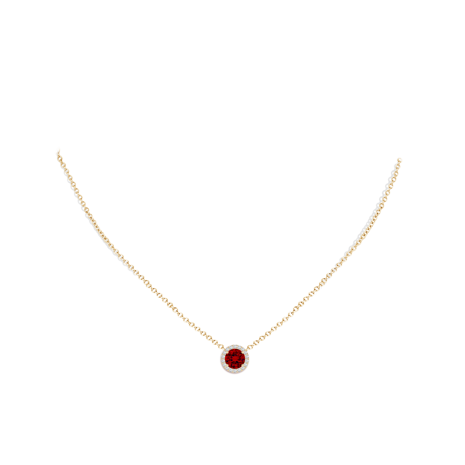Vintage Inspired Round Lab-Grown Ruby Halo Pendant