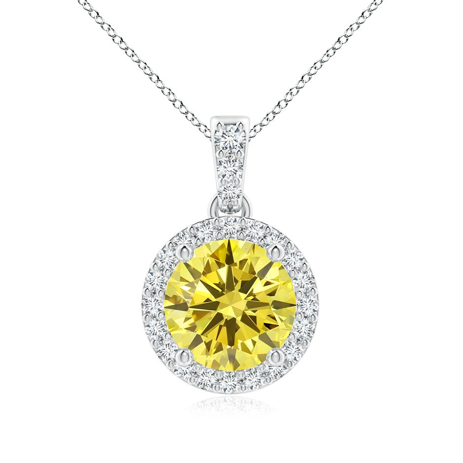 Round Lab-Grown Fancy Intense Yellow Diamond Dangle Pendant with Halo