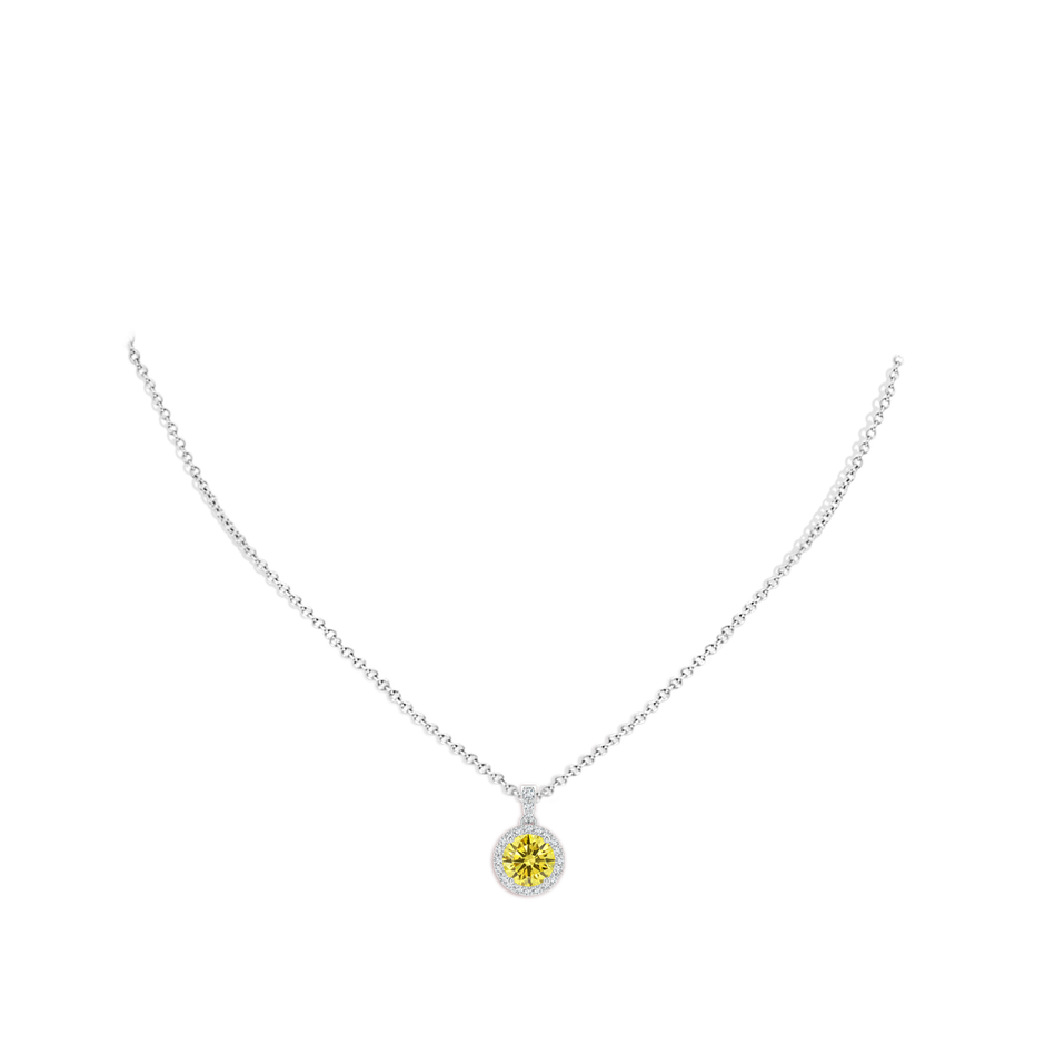 Round Lab-Grown Fancy Intense Yellow Diamond Dangle Pendant with Halo