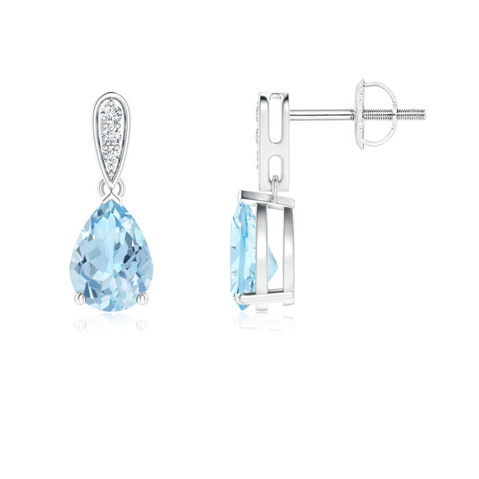 Pear-Shaped Solitaire Aquamarine Drop Earrings with Diamonds