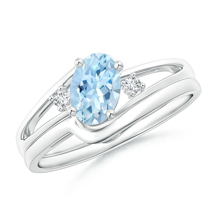 Split Shank Aquamarine Engagement Ring with Wedding Band