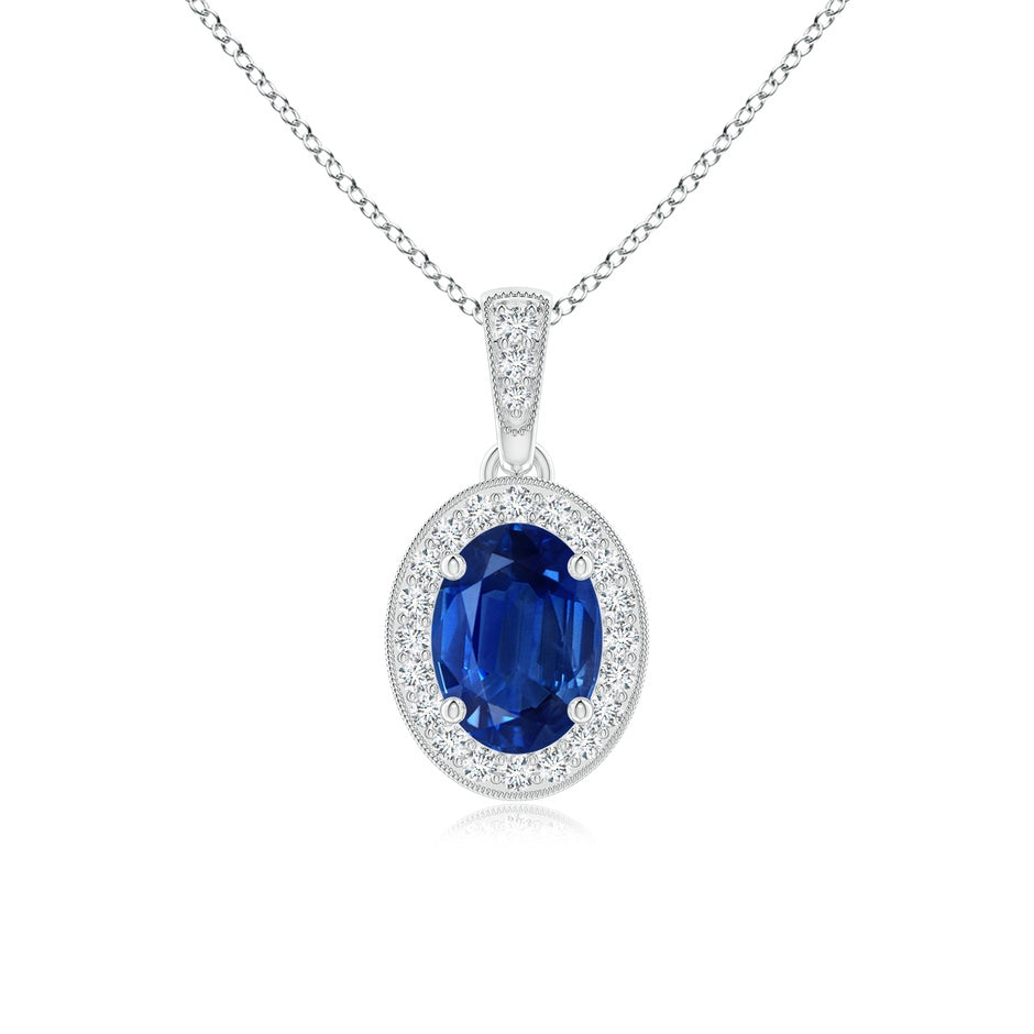 Vintage Style Oval Sapphire Pendant with Diamond Halo