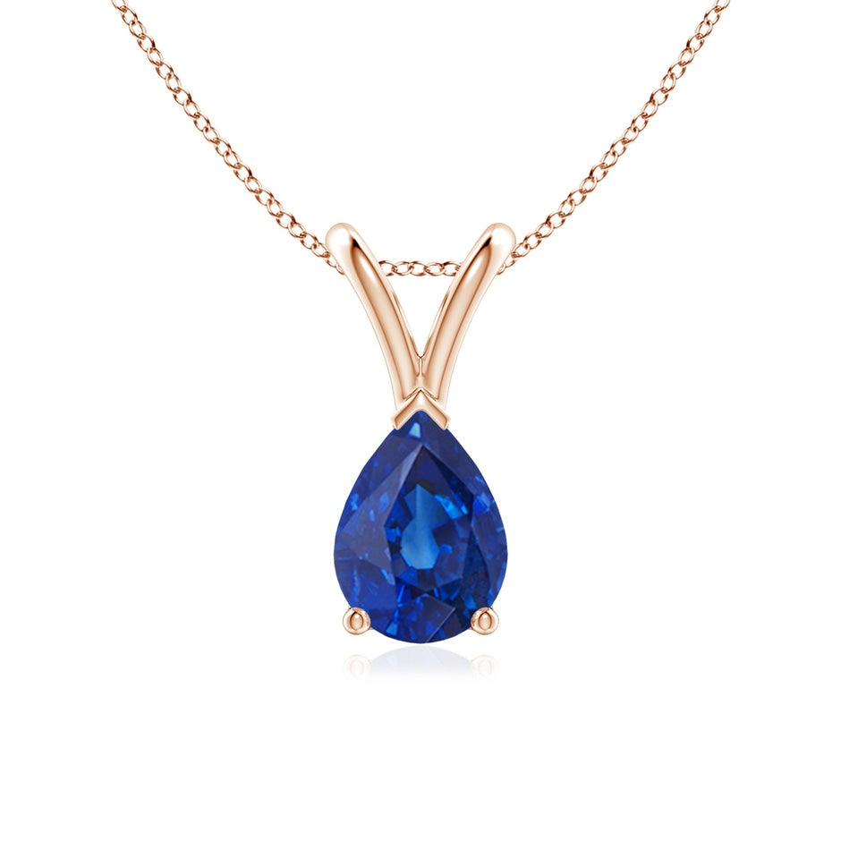 V-Bale Pear-Shaped Blue Sapphire Solitaire Pendant