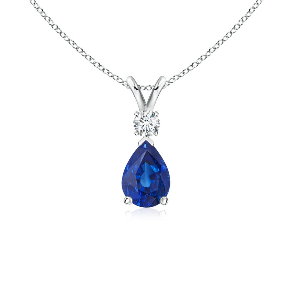 Prong-Set Blue Sapphire Teardrop V-Bale Pendant with Diamond
