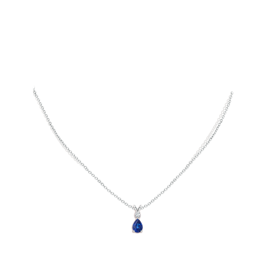 Prong-Set Blue Sapphire Teardrop V-Bale Pendant with Diamond