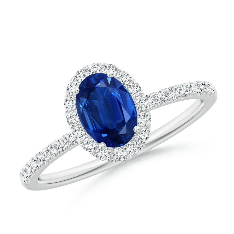 Oval Blue Sapphire Classic Halo Engagement Ring