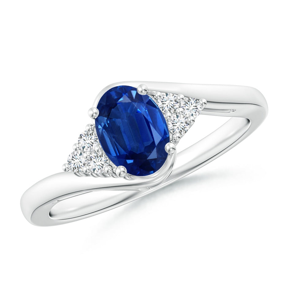 Oval Sapphire Bypass Ring with Trio Diamond Accents