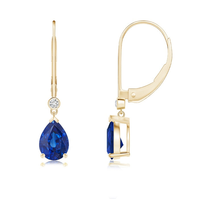 Pear-Shaped Sapphire Leverback Drop Earrings with Diamond