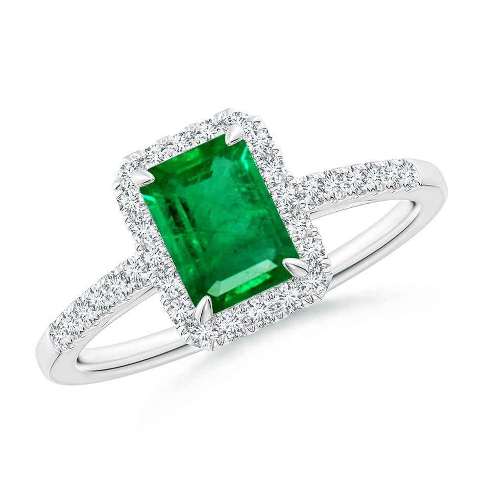 Emerald-Cut Emerald Ring with Diamond Halo
