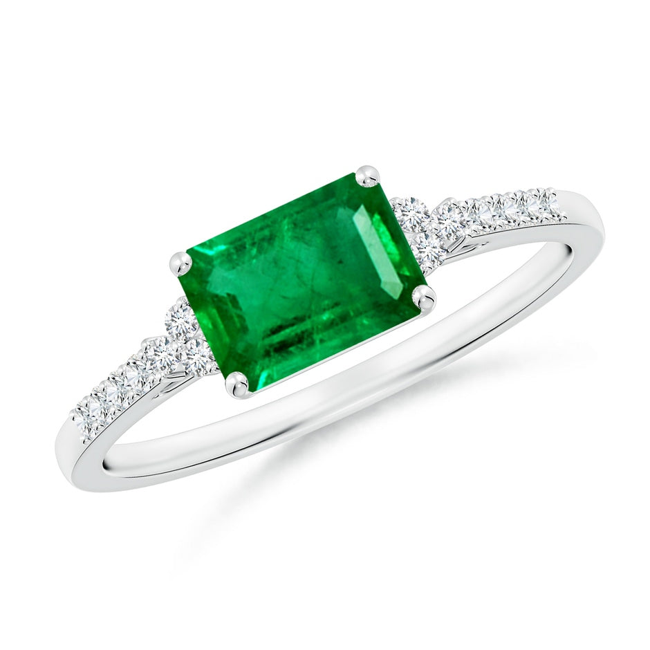 East-West Emerald-Cut Emerald Side Stone Engagement Ring