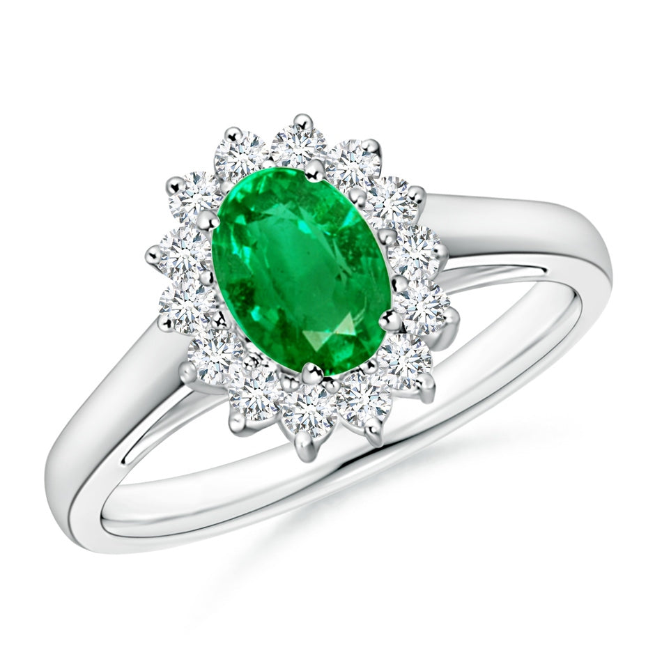 Princess Diana Inspired Emerald Ring with Diamond Halo