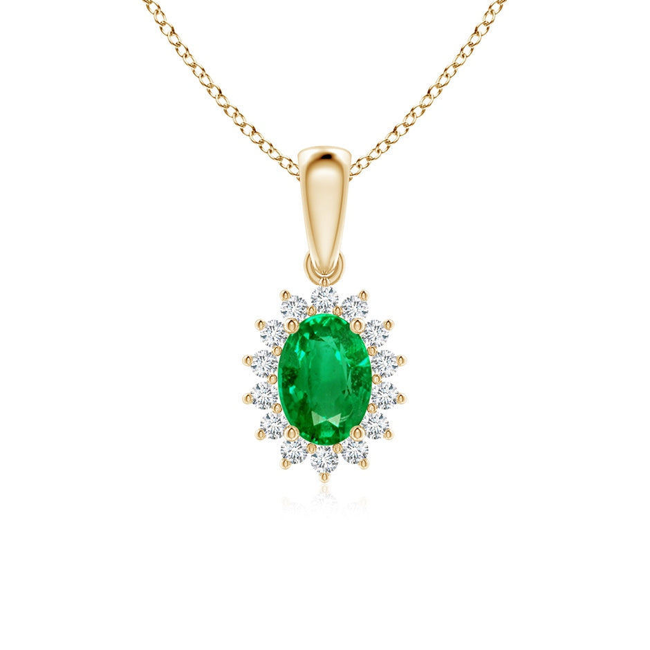 Oval Emerald Pendant with Floral Diamond Halo