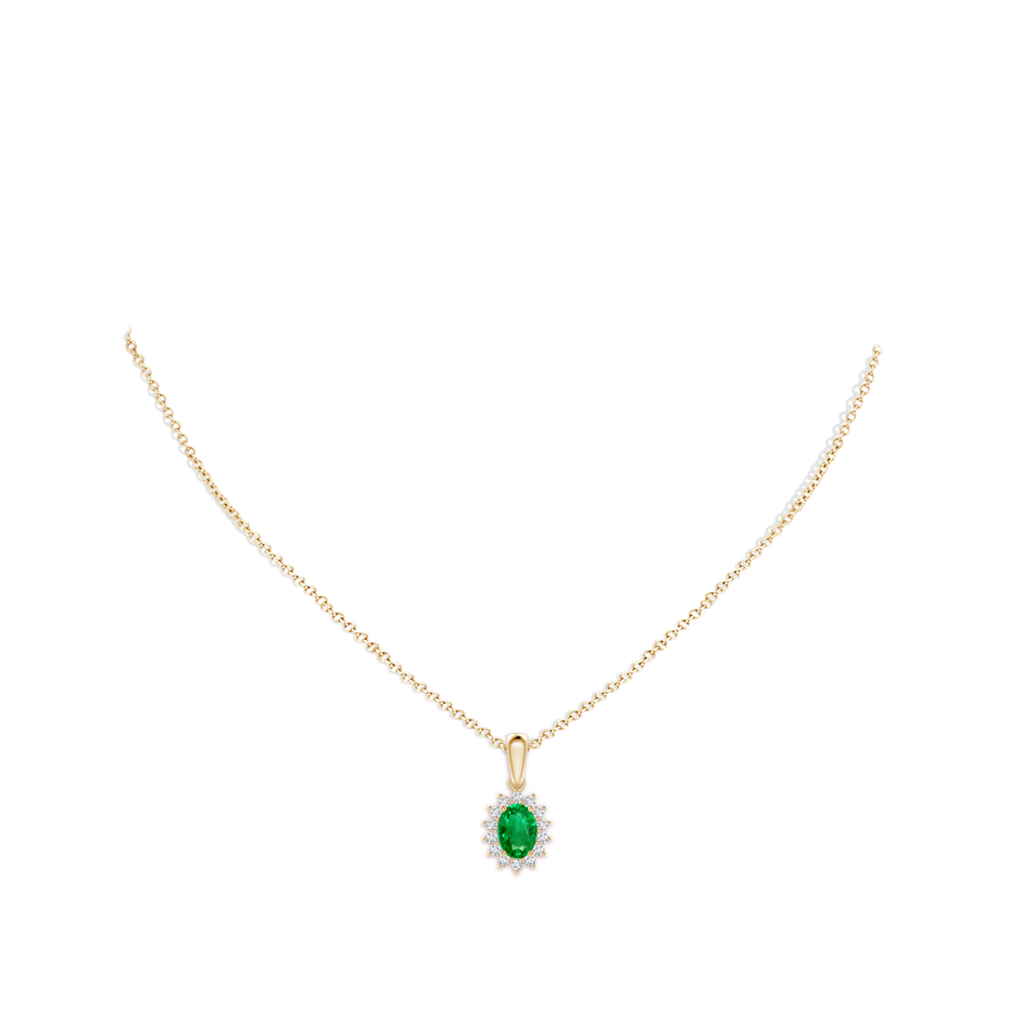 Oval Emerald Pendant with Floral Diamond Halo