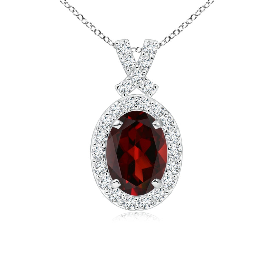 Vintage Style Garnet Pendant with Diamond Halo