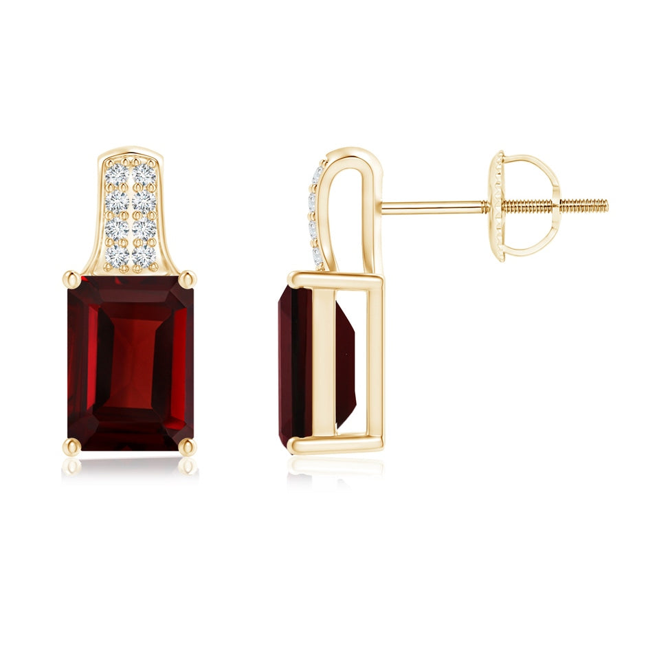 Emerald-Cut Garnet Studs with Diamond Accents
