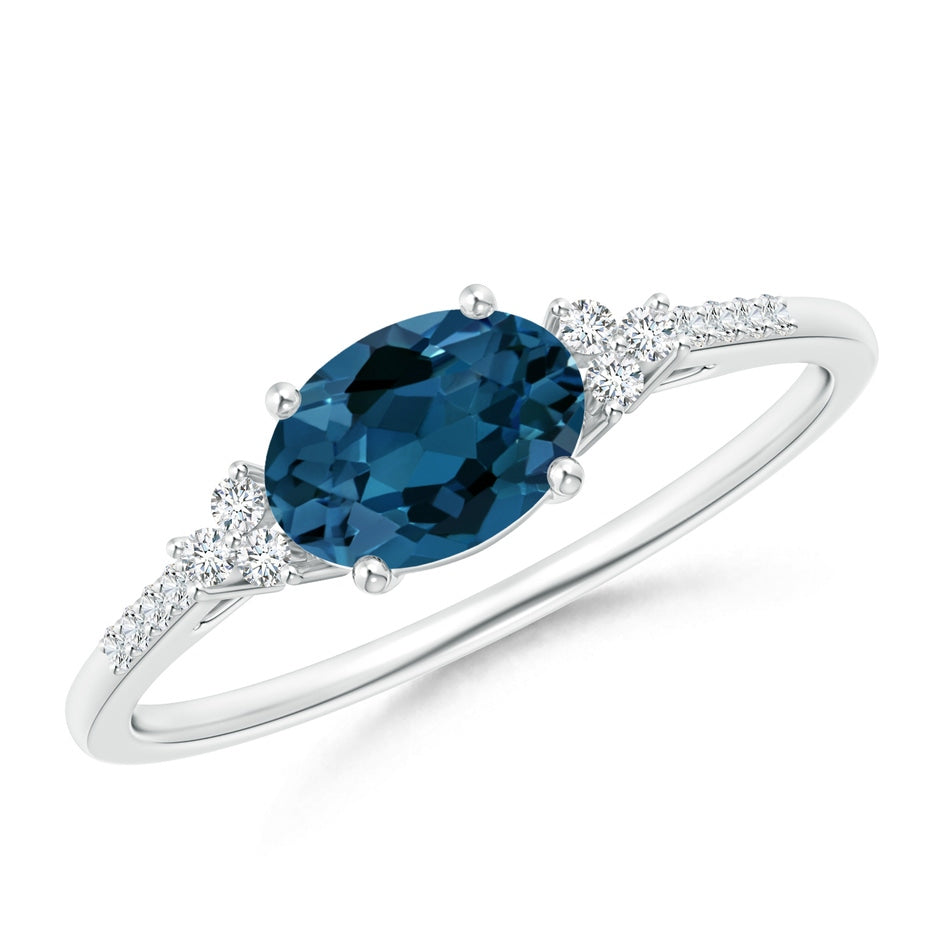 Horizontally Set Oval London Blue Topaz Ring with Diamonds