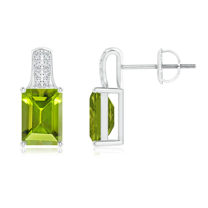 Emerald-Cut Peridot Studs with Diamond Accents