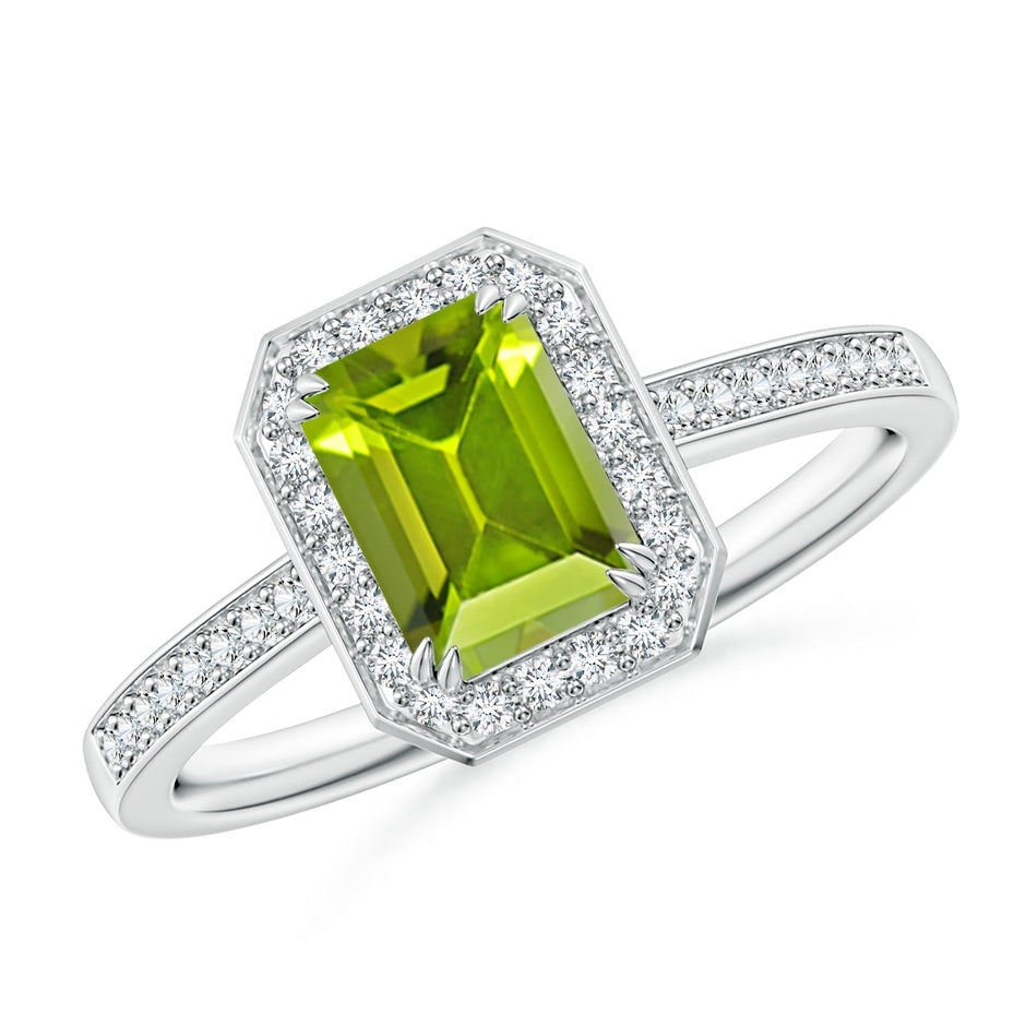 Emerald-Cut Peridot Engagement Ring with Diamond Halo